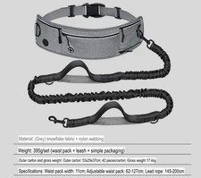 Hands Free Dog Leash With Waist Belt-Shok Absorbing Bungee -Reflective, Gray