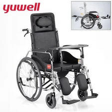 Yuwell H008B Commode Wheel Chair Nuring Wheelchair w/ Toilet Recliner Transport