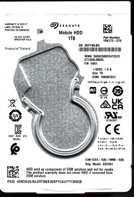 ST1000LM035 P/N: 1RK172-570 F/W: EB01 S/N: ZKP1W 1TB NOV 2021 THAILAND SEAGATE