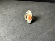 3.69g Vintage Sterling Silver 925 Oval Swirl Orange Statement Ring Boho M Size 5