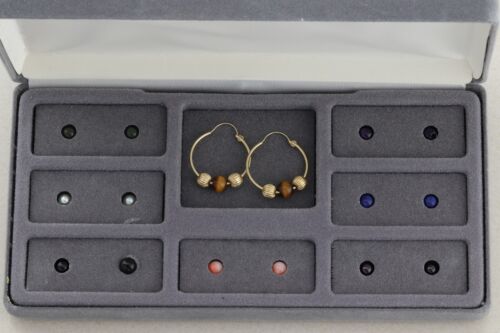 14k Yellow Gold Hoop Earrings With Interchangeable Stone Beads Dangle Drop