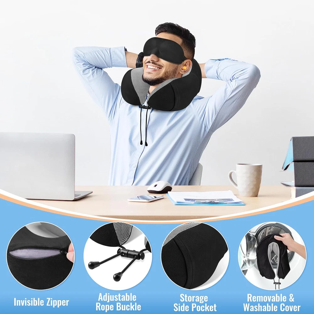 Travel Pillow Premium Memory Foam, Comfortable & Supportive Neck Pillow, Sleepin
