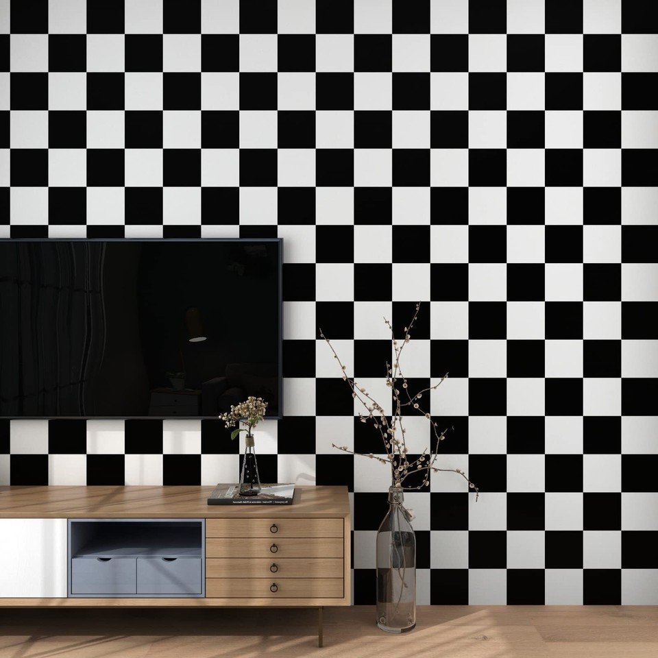 Checkered Peel and Stick Wallpaper Black and White 177x400 Checkered Wa