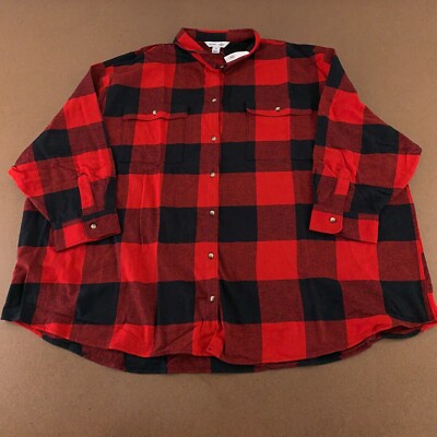 Old Navy Women's Size 4X Red Buffalo Check Loose Flannel Boyfriend Shirt NWT