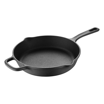 BBQ by MasterPRO 12'' Pre Seasoned Cast Iron Fry Pan with Dual Spouts, Black
