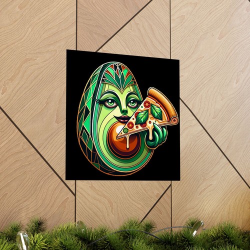 Matte Square Poster Wall Art Deco Avocado Eating Pizza Slice Funny Food Retro - Picture 27 of 50