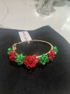 Betsey Johnson Christmas Bow Hinged Bangle Bracelet