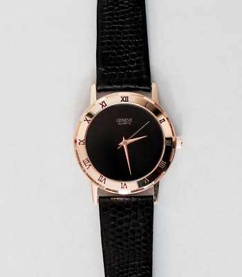 New Geneve Japan Movement Quartz Dress Watch Gold Tone Lizard Embossed Strap