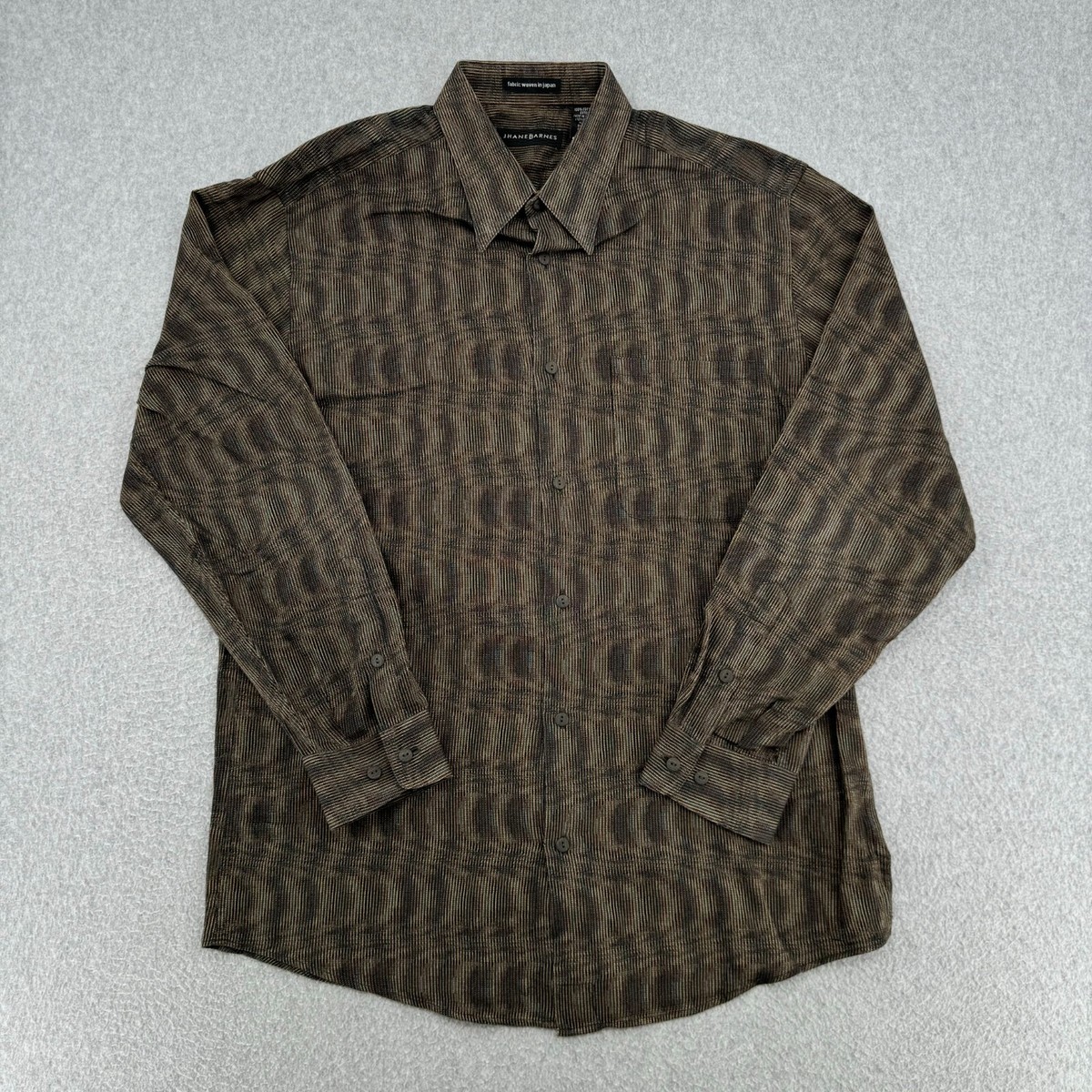 Jhane Barnes Shirt Mens Medium Brown Abstract Long Sleeve Pocket