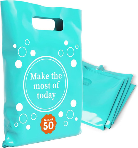 Plastic Bags with Handles,12X15 Merchandise Bags for Small Business,Die-Cut Reta