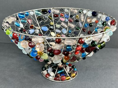 Pop Art Style Beaded Decorative Basket Looks Like Gemstones 