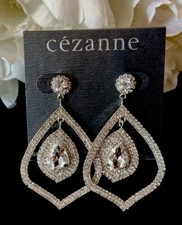 🆕 CEZANNE Sparkling Silver Large Pave Crystal 3” Tear Drop Earrings-NWT
