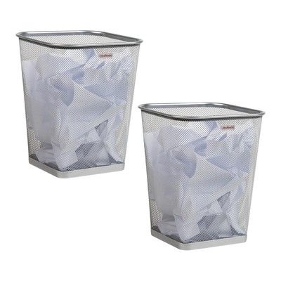 Mind Reader 2 Pack Mesh Trash Can Waste Paper Basket Square for Office Silver