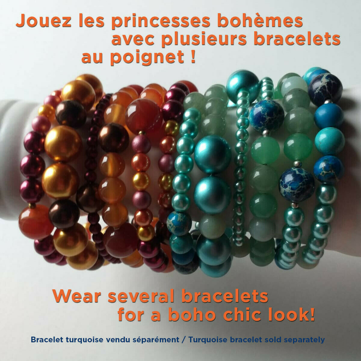 Bracelet multi rangs en cornaline et agate rouge véritable fait main