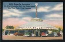 NV Las Vegas LINEN PC 1940's SILL'S DRIVE-IN RESTAURANT on 5th St at Charleston 