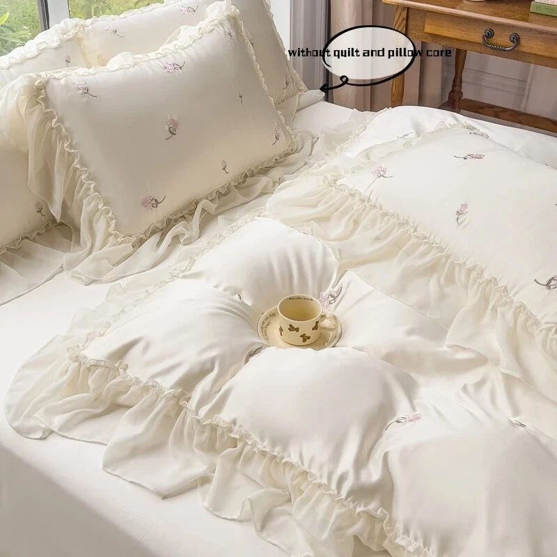 Conjunto de roupa de cama bordado floral 3 peças capa de edredom fronha sem lençol roupa de cama - Imagem 4 de 4
