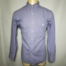 Chaps Large L Purple White Gingham Check Plaid Mens Easy Care Button-Front Shirt