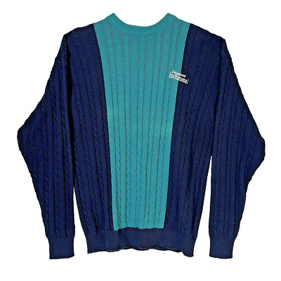 Faldo Golf By Pringle V-neck Sweater Navy Green Cable Knit Cotton Mens S NWT