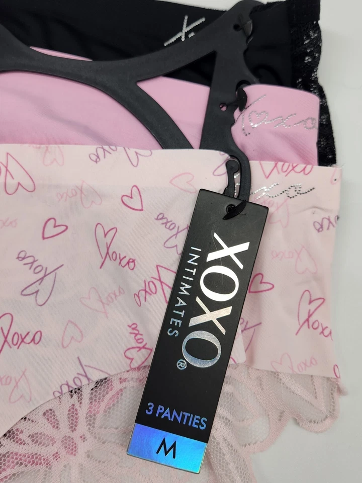 XOXO 3-Pack женщин M L назад кружева нахальный трусики черный розовый сердце логотип печати - Изображение 3 из 4