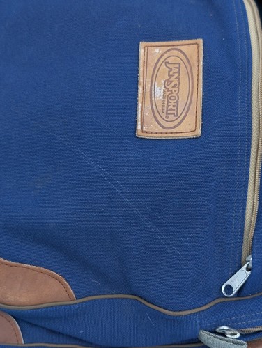Jansport Messenger Laptop Bag Shoulder Strap Blue Canvas Leather Made In USA VTG - Picture 15 of 19