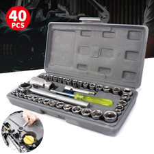 Socket Set 1/4" & 3/8" Dr Metric Imperial Ratchet Driver & Storage Case (40PC)