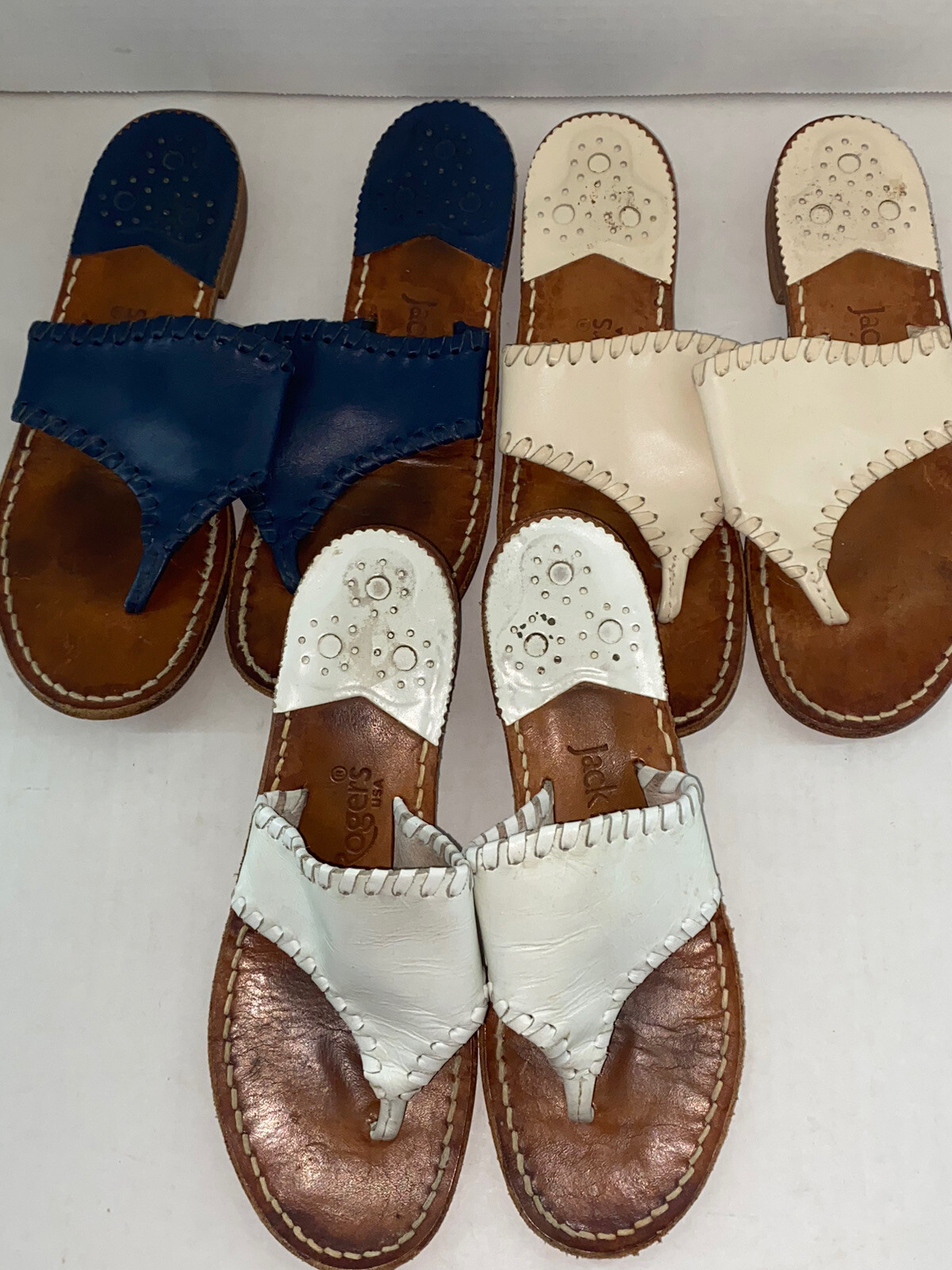 Sandali donna Jack Rogers taglia 5 (lotto di 3) blu bianco e marrone