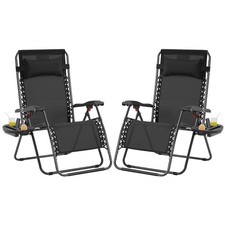 2 x Zero Gravity Chair Extra Wide Reclining Sun Lounger Adjustable Portable