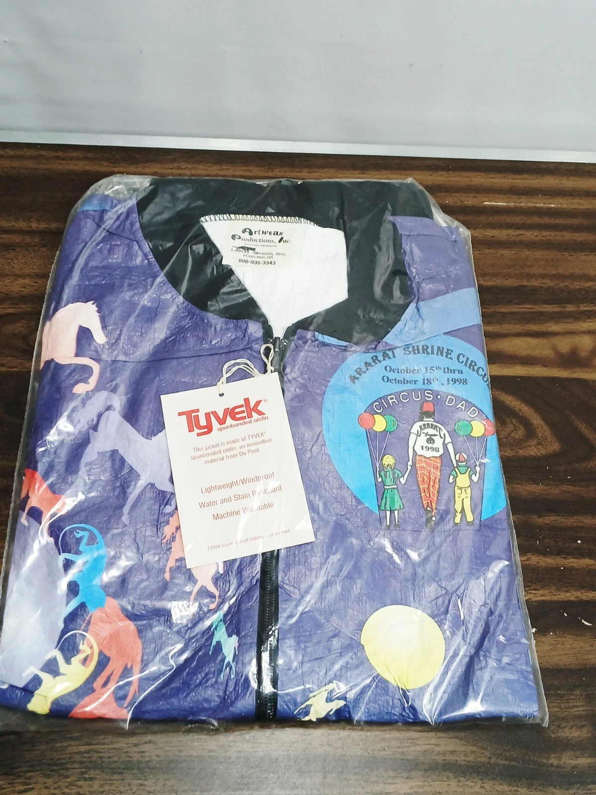 1998 Tyvek Paper Jacket ARARAT SHRINE CIRCUS Still In Package! / SZ Large (?)