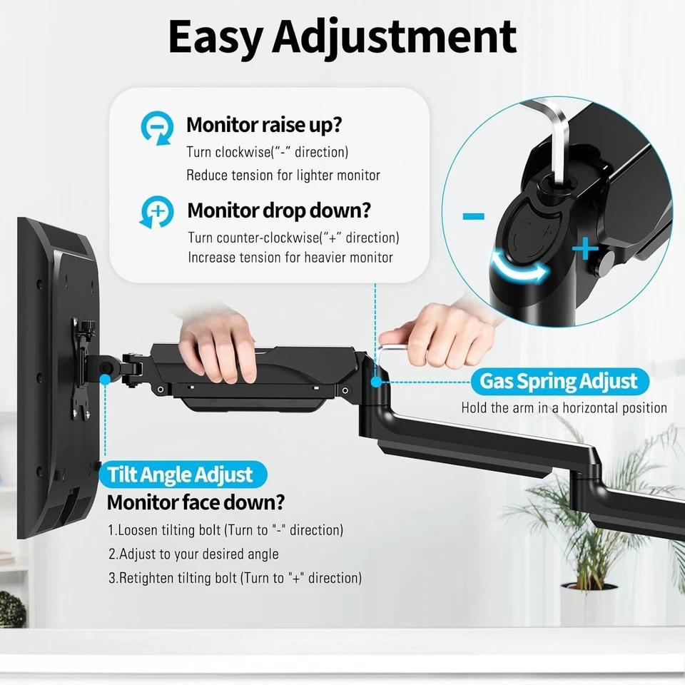 Triple Monitor Mount for 17-32 Inch Screens Full Motion Gas Spring Desk Stand - Image 4 of 4