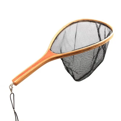 FANGDESLEBENS Watkescher aus edlem Holz, NylonNetz, gerade Form, Forellenkescher, Kescher