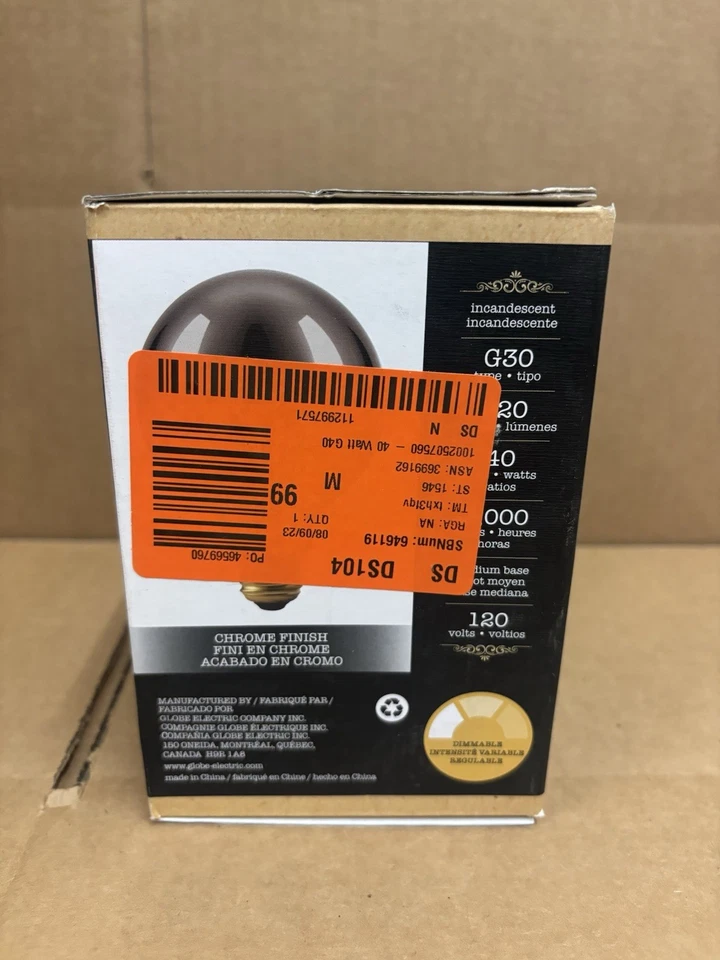 Globe 40w Designer Chrome Finish G30 Bulb 220 Lumens - Image 3 of 4