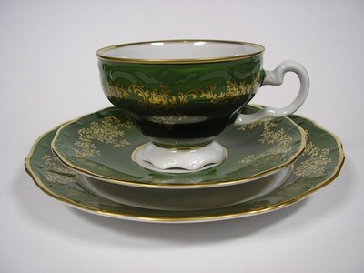 WEIMAR*KAFFEEGEDECK 3tlg.*KATHARINA*GOLDDEKOR - GRÜN*GOLDRAND*DDR*