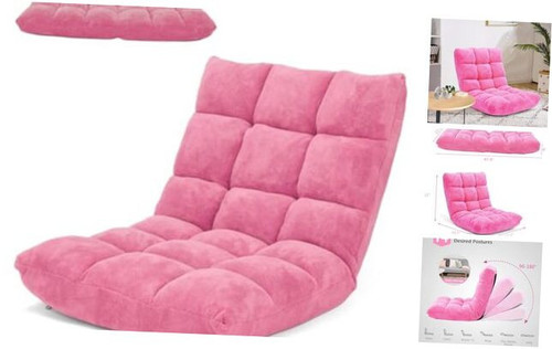 14-Position Floor Chair, Adjustable Folding Gaming Chair Lazy Sofa w/Cushion,