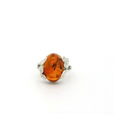 Sterling Silver Floral Amber Stone Ring - Size 5 C31028787