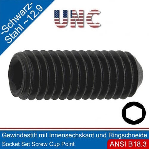 Gewindestift mit ISK u. Ringschneide 10-24 UNC Stahl 12.9 schwarz | - Picture 2 of 14