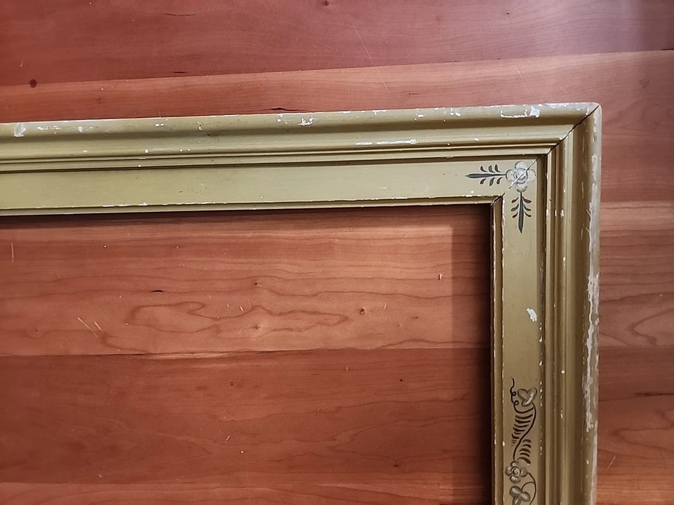 Vintage Antique Green  Floral  Pattern Painting  Mirror  Frame  29 X 65 Inches. - Image 2 of 4