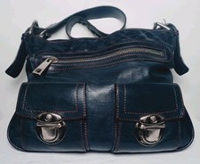 Vintage Mark Jacobs Hobo Leather Shoulder Bag Blue Zip Push Locks Suede Lined