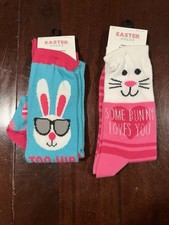 NEW Easter Bunny Womens Crew Knee Socks Shoe Size 4-10 2 Pairs