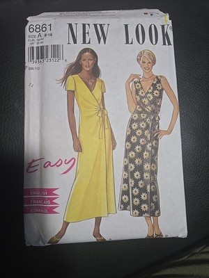 New Look 6861 Wrap Dress Uncut Pattern Side Tie Sleeveless Short Sleeve Sz 8-18
