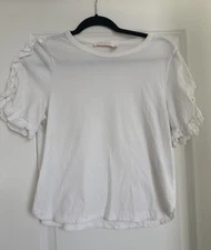 See by Chloe Women's White Ruffle Short Sleeve Top Size Medium