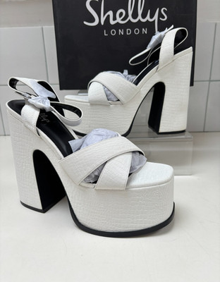 SHELLYS London Plateau Sandalen UK 5 38 US7 weiß Wildlederimitat NATASHA Disco NEU