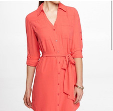 Express “The Portofino Shirt Dress” In Coral Midi Medium Lightweight Fall Casual