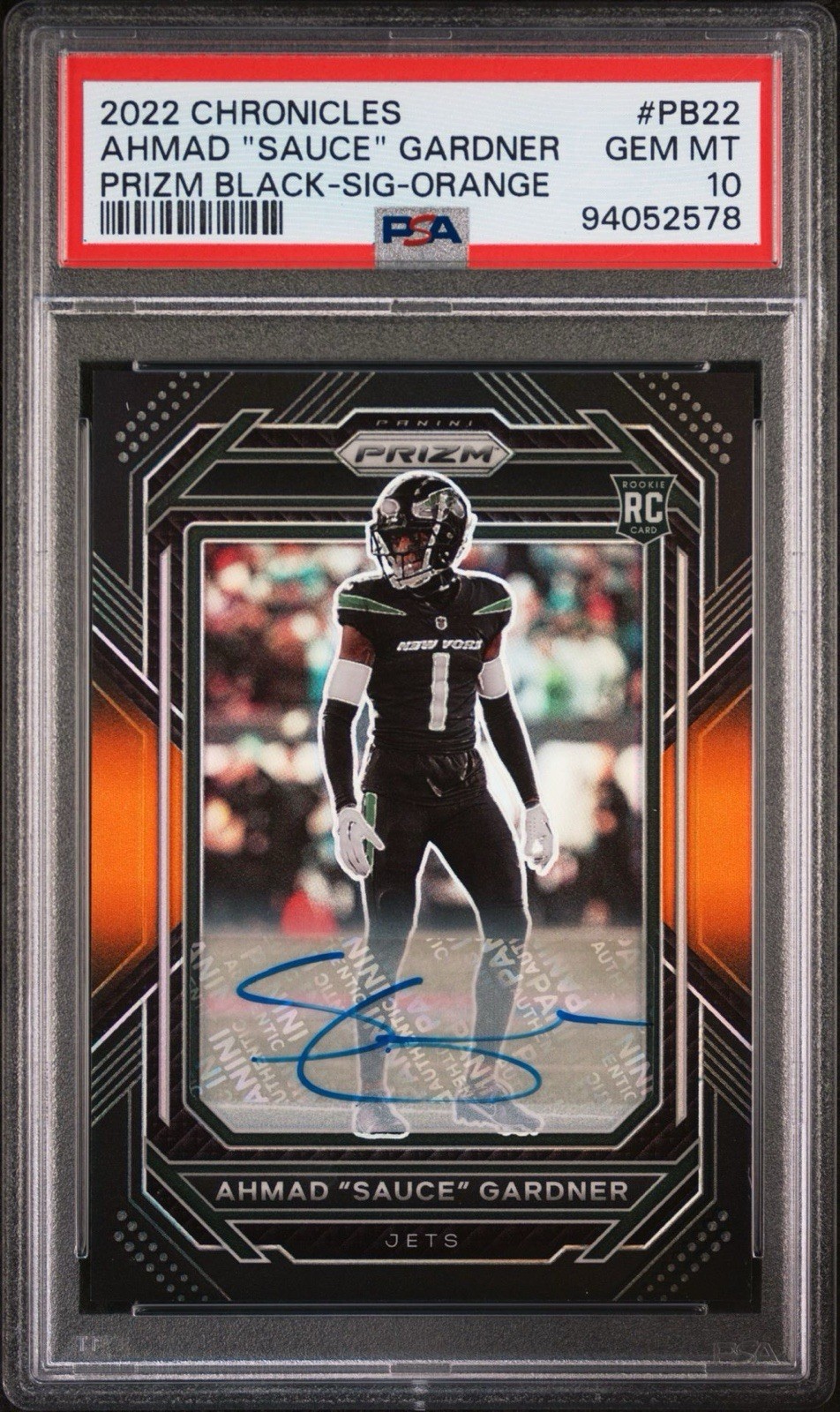 2022 Panini Chronicles Prizm Black Orange Auto Ahmad Gardner #PB22 /75 PSA 10