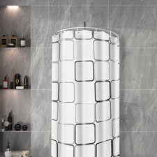 Stainless Steel U Shaped Shower Curtain Rod Adjustable w/ 9.8ft 6.6ft Curtain