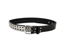 Faux Leather Belt Black W/ Studded Metal Stars Unisex Size XL - 47" New
