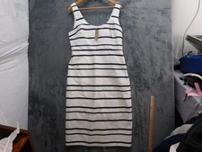 J Crew Dress Womens Size 12 White Navy Blue Striped Sleeveless Sheath AK231 INA