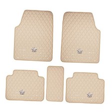 All Weather Pu Leather Floor Mats for Car SUV  Truck - 5 Pack/Set Crown Beige
