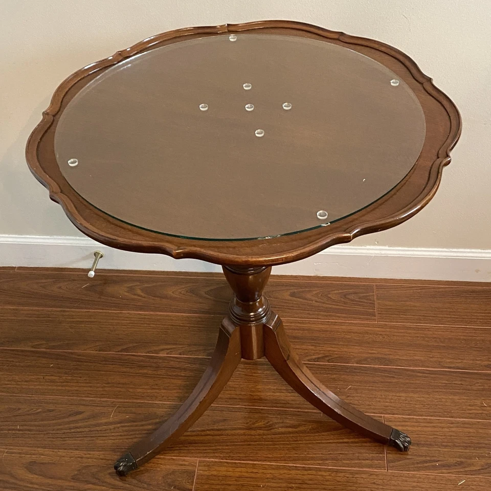 1940"s Pie Crust Table with Protective Glass Top - Image 3 of 4