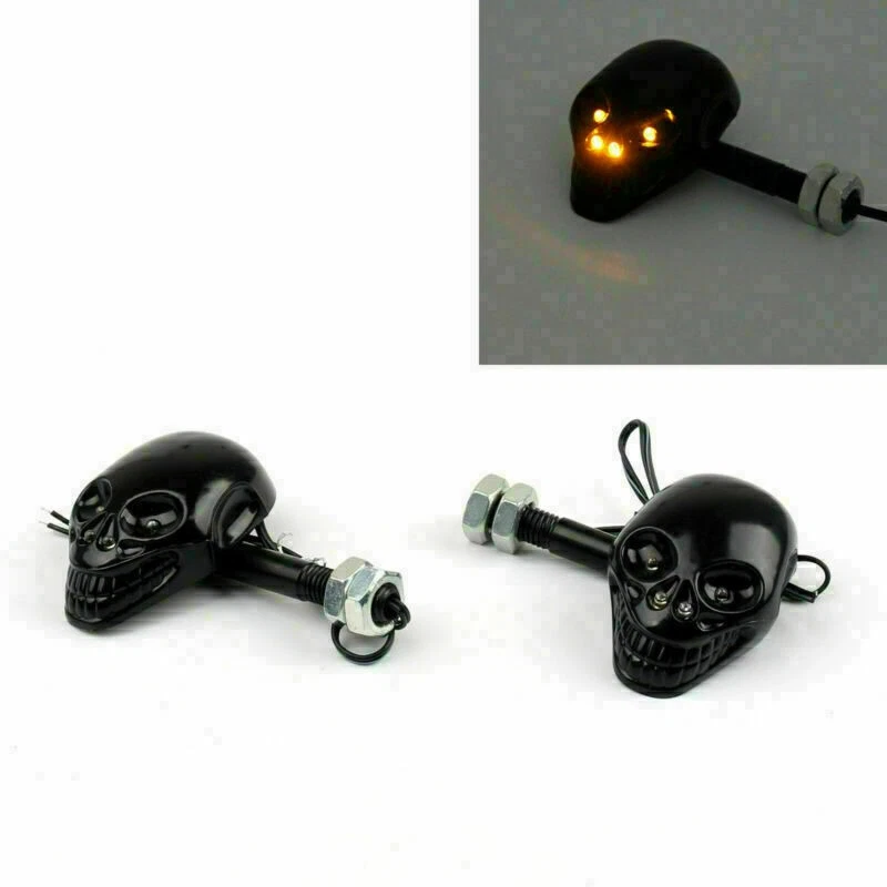4Pcs Black Skull Motorcycle LED Turn Signals Lamp For Harley / Ducati / BMW . Foto 3 de 4