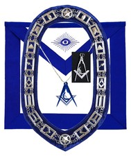 MASONIC BLUE LODGE OFFICER JUNIOR DEACON APRON SILVER CHAIN COLLAR AND JEWEL